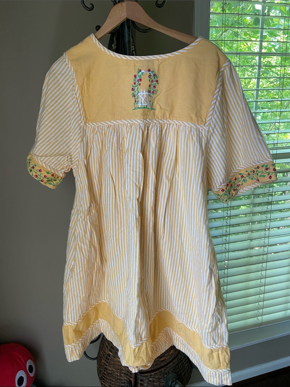 Bechamel summer orange/ yellow striped embroidered dress SZ L - Picture 5 of 7